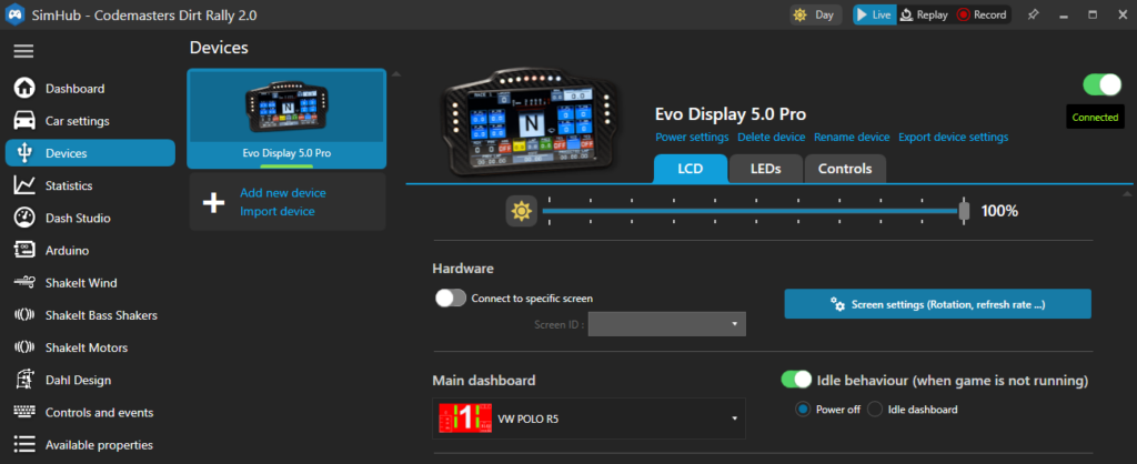 Evo Display 5.0 Pro szimulátor kijelző SimHub-ban